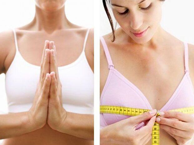 A girl measures her breast size after doing the exercise.
